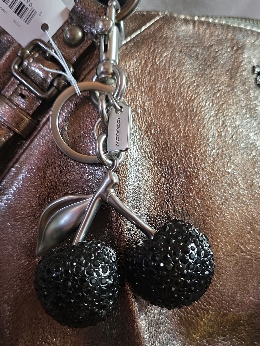 Coach Embellished Lg. Crystal Black Cherries Charm/ Key Ring Nwt Silver Hardware